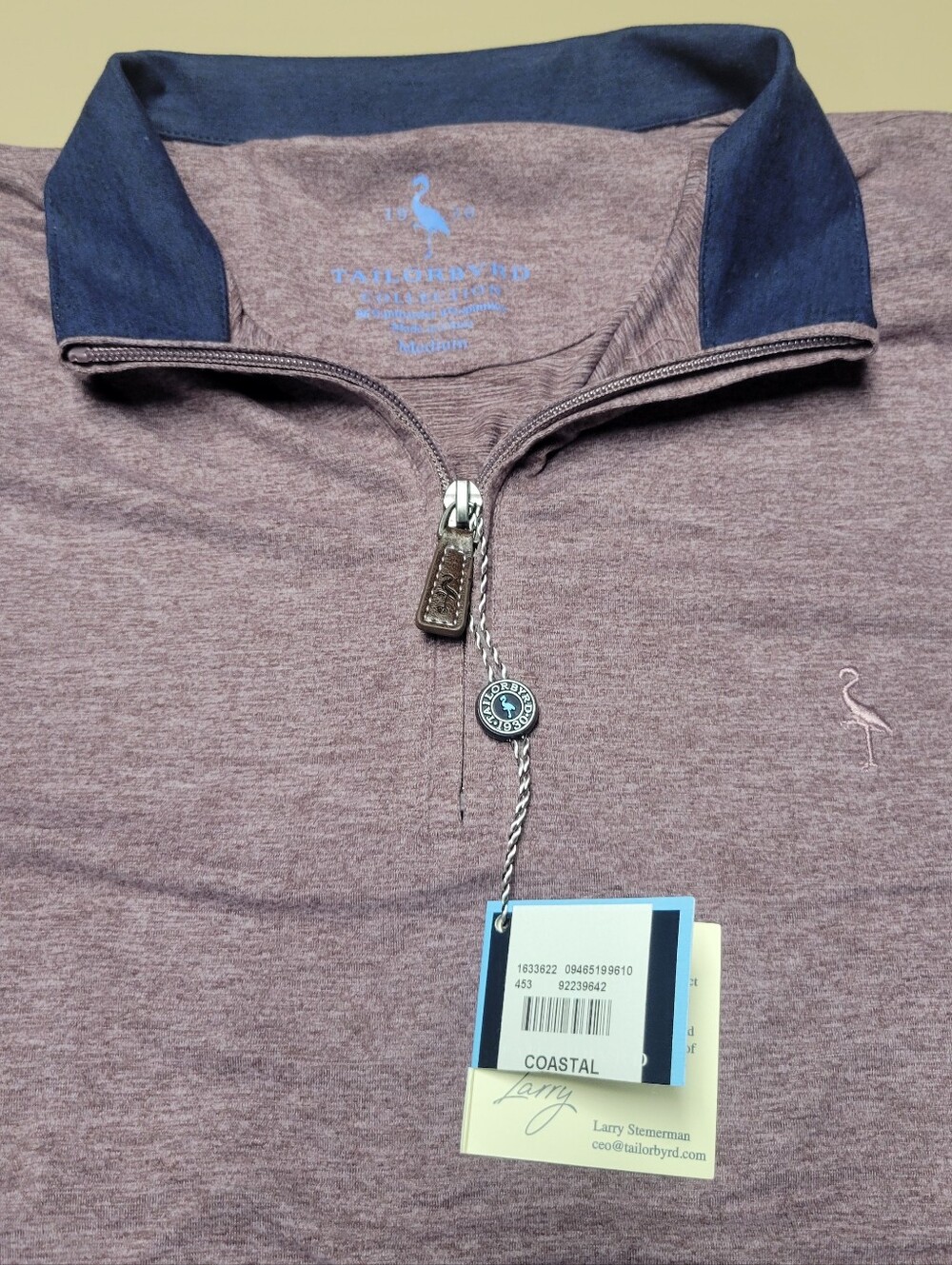 Tailorbyrd Men's Heathered Mauve Quarter-Zip with Navy Collar